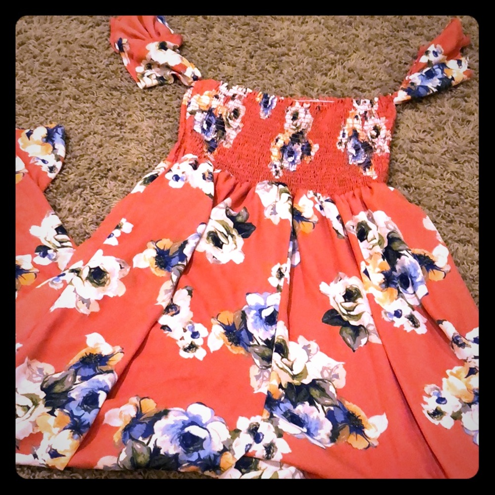 Floral Chiffon Smocked Shoulder Jumpsuit